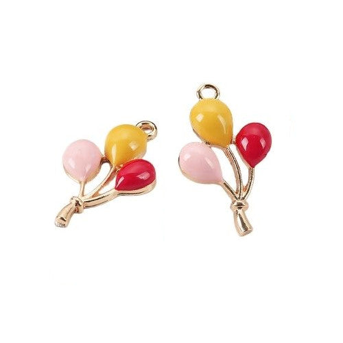Pendants, Balloons, Single-Sided, Red, Yellow, Pink, Enameled, Gold Plated Alloy, 25mm - BEADED CREATIONS