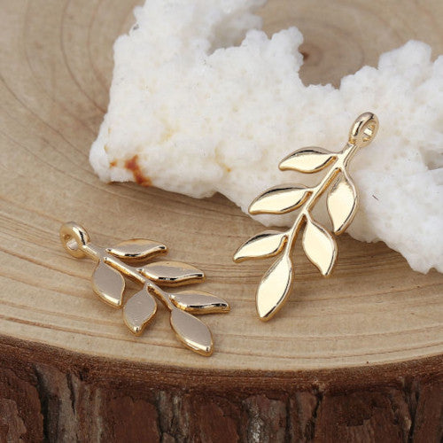 Pendants, Branch, 6-Leaf, Gold Plated, Alloy, 24mm - BEADED CREATIONS