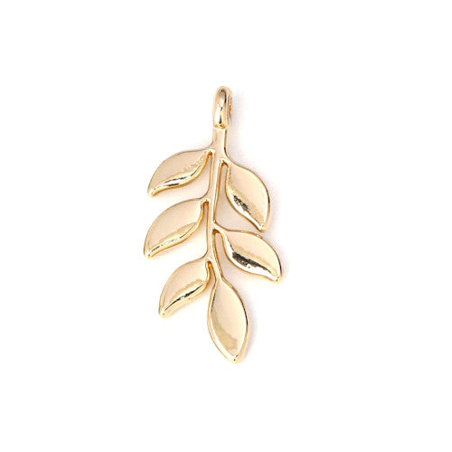 Pendants, Branch, 6-Leaf, Gold Plated, Alloy, 24mm - BEADED CREATIONS