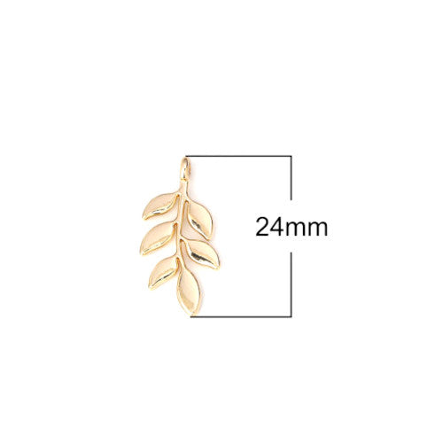 Pendants, Branch, 6-Leaf, Gold Plated, Alloy, 24mm - BEADED CREATIONS