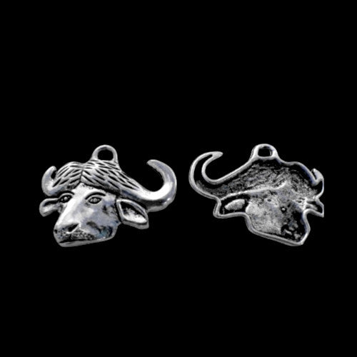 Pendants, Buffalo Head, Single-Sided, Antique Silver, Alloy, 26mm - BEADED CREATIONS