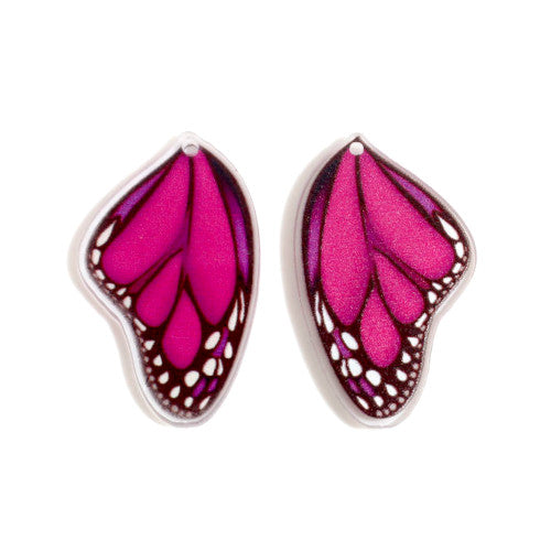 Pendants, Butterfly Wings, Fuchsia, Resin, 36mm - BEADED CREATIONS