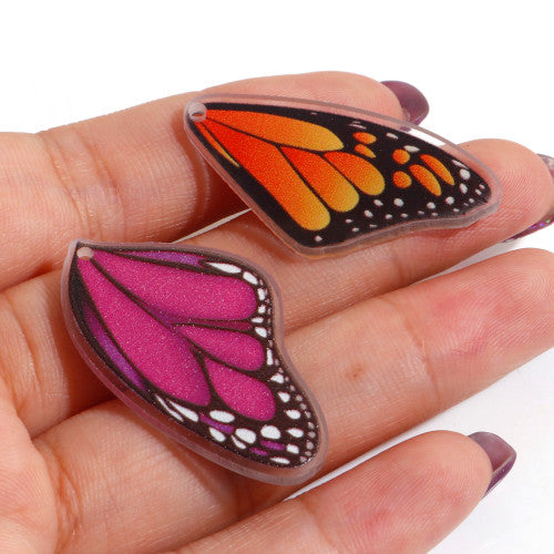 Pendants, Butterfly Wings, Fuchsia, Resin, 36mm - BEADED CREATIONS