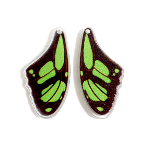 Pendants, Butterfly Wings, Green, Resin, 36mm - BEADED CREATIONS