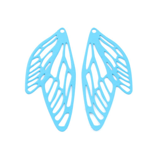 Pendants, Butterfly Wings, Laser-Cut, Blue, Enameled, Alloy, 50mm - BEADED CREATIONS