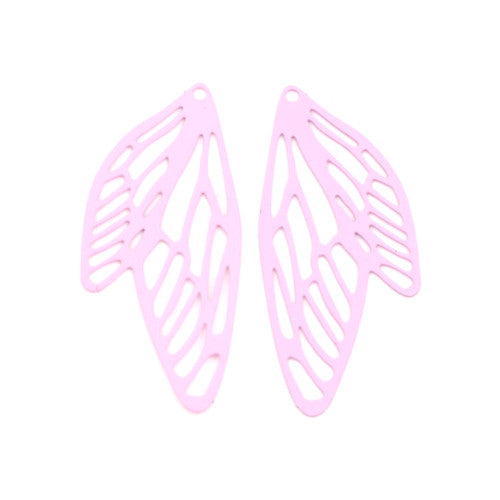 Pendants, Butterfly Wings, Laser-Cut, Pink, Enameled, Alloy, 50mm - BRADED CREATIONS