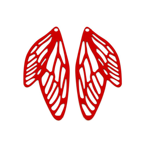 Pendants, Butterfly Wings, Laser-Cut, Red, Enameled, Alloy, 50mm - BEADED CREATIONS