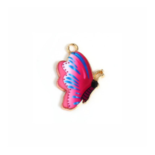 Pendants, Butterfly, Single-Sided, Deep Pink, Enameled, Light Gold Alloy, 24mm - BEADED CREATIONS 