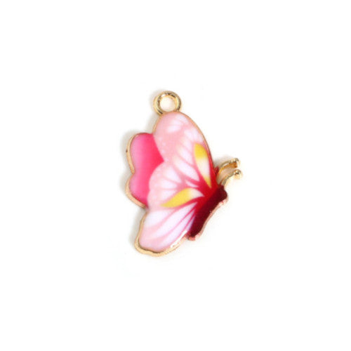 Pendants, Butterfly, Single-Sided, Light Pink, Enameled, Light Gold Alloy, 24mm - BEADED CREATIONS