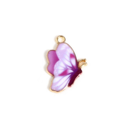 Pendants, Butterfly, Single-Sided, Lilac, Enameled, Light Gold Alloy, 24mm - BEADED CREATIONS
