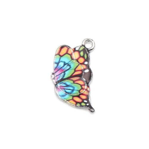 Pendants, Butterfly, Single-Sided, Multicolored, Enameled, Silver Plated, Alloy, 23mm - BEADED CREATIONS