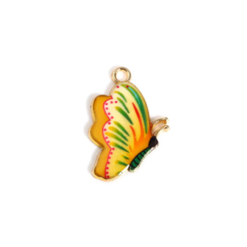 Pendants, Butterfly, Single-Sided, Yellow, Enameled, Light Gold Alloy, 24mm - BEADED CREATIONS