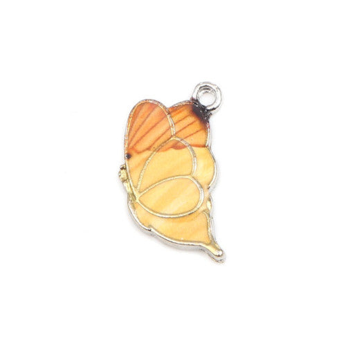 Pendants, Butterfly, Single-Sided, Yellow, Enameled, Silver Plated, Alloy, 23mm - BEADED CREATIONS