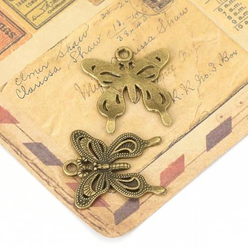 Pendants, Butterfly, Textured, Antique Bronze, Alloy, 28mm - BEADED CREATIONS