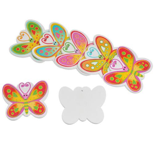 Pendants, Butterfly, Wood, Printed, Multicolor, Assorted, 46mm - BEADED CREATIONS