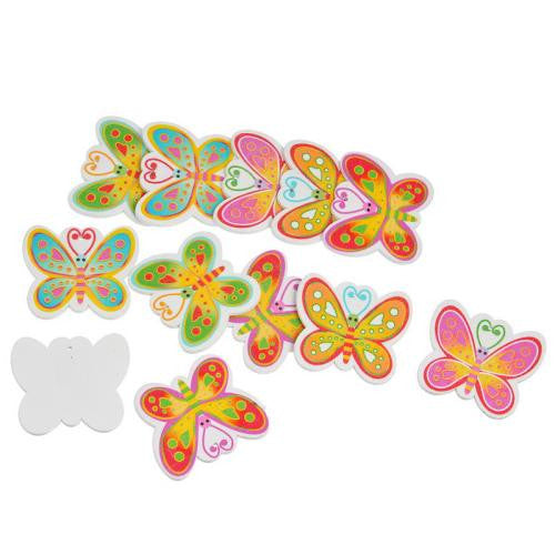 Pendants, Butterfly, Wood, Printed, Multicolor, Assorted, 46mm - BEADED CREATIONS