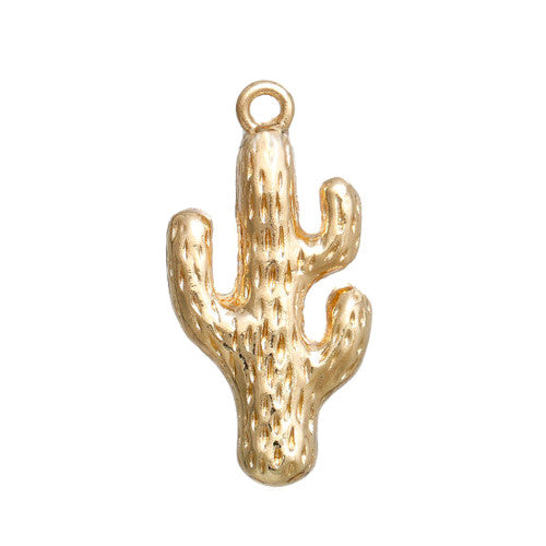 Pendants, Cactus, Gold Plated, Alloy, 26mm - BEADED CREATIONS