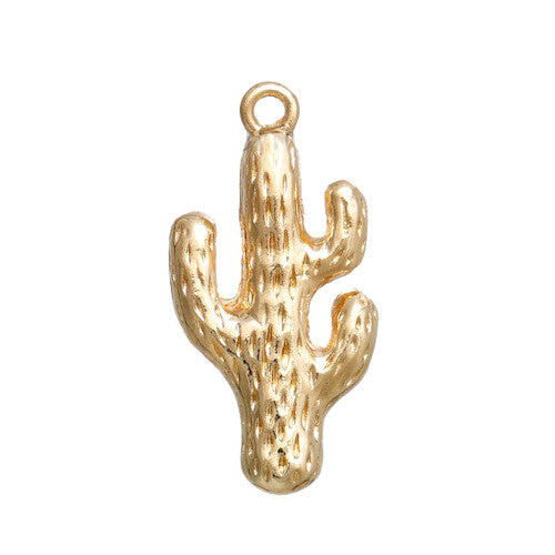 Pendants, Cactus, Single-Sided, Gold Plated, Alloy, 26mm - BEADED CREATIONS