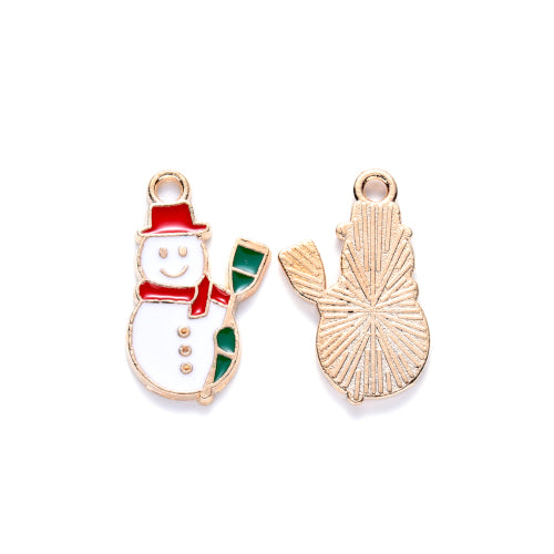 Pendants, Christmas Snowman, White, Red, Green, Enamel, 21mm - BEADED CREATIONS