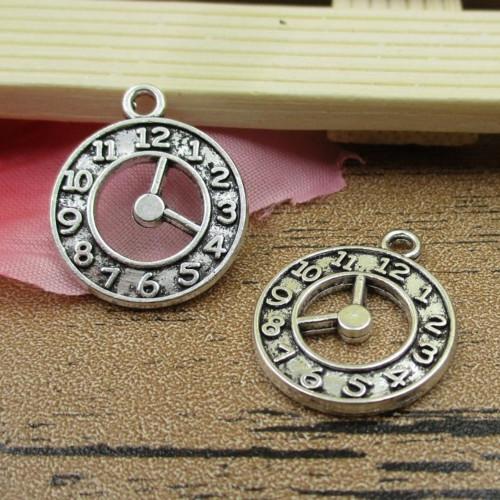 Pendants, Clock Face, Double-Sided, Antique Silver, Alloy, 21mm - BEADED CREATIONS