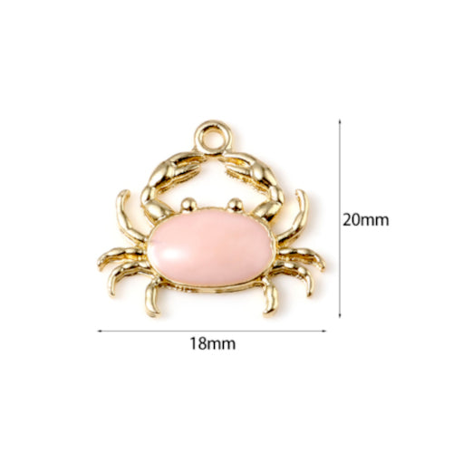 Pendants, Crab, Single-Sided, Pink, Enameled, Light Gold Alloy, 20mm - BEADED CREATIONS
