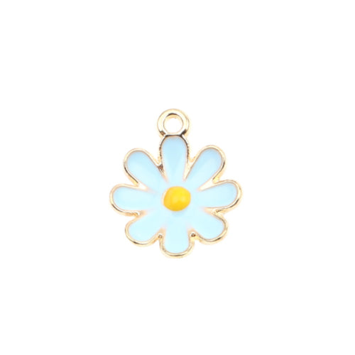Pendants, Daisy, Flower, Single-Sided, Blue, Enameled, Gold Plated, Alloy, 18mm - BEADED CREATIONS