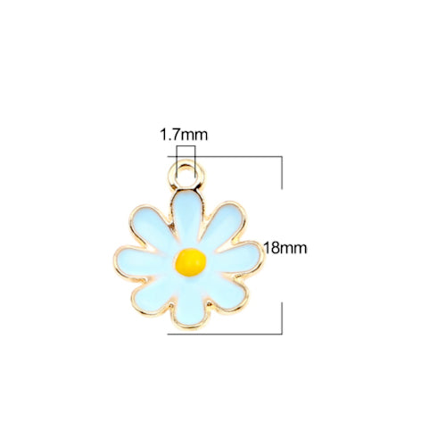 Pendants, Daisy, Flower, Single-Sided, Blue, Enameled, Gold Plated, Alloy, 18mm - BEADED CREATIONS