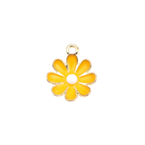 Pendants, Daisy, Flower, Single-Sided, Yellow, Enameled, Gold Plated, Alloy, 18mm - BEADED CREATIONS