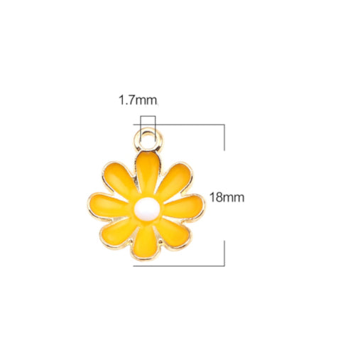 Pendants, Daisy, Flower, Single-Sided, Yellow, Enameled, Gold Plated, Alloy, 18mm - BEADED CREATIONS