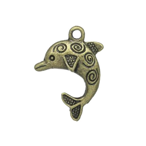 Pendants, Dolphin, With Scroll Engraving, Antique Bronze, Alloy, 3.1cm - BEADED CREATIONS