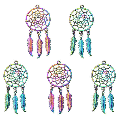 Pendants, Dream Catcher, Rainbow Plated, Alloy, 59x27mm - BEADED CREATIONS