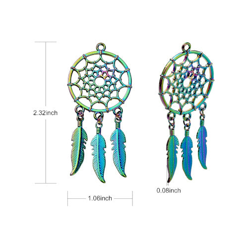 Pendants, Dream Catcher, Rainbow Plated, Alloy, 59x27mm - BEADED CREATIONS