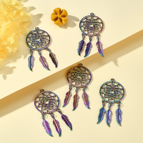 Pendants, Dream Catcher, Rainbow Plated, Alloy, 59x27mm - BEADED CREATIONS