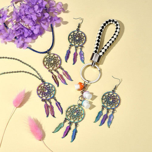 Pendants, Dream Catcher, Rainbow Plated, Alloy, 59x27mm - BEADED CREATIONS