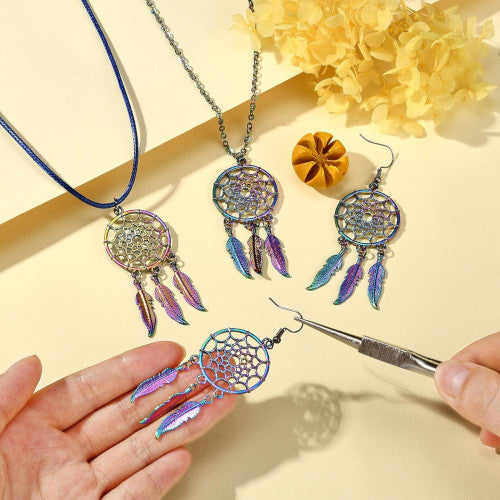 Pendants, Dream Catcher, Rainbow Plated, Alloy, 59x27mm - BEADED CREATIONS