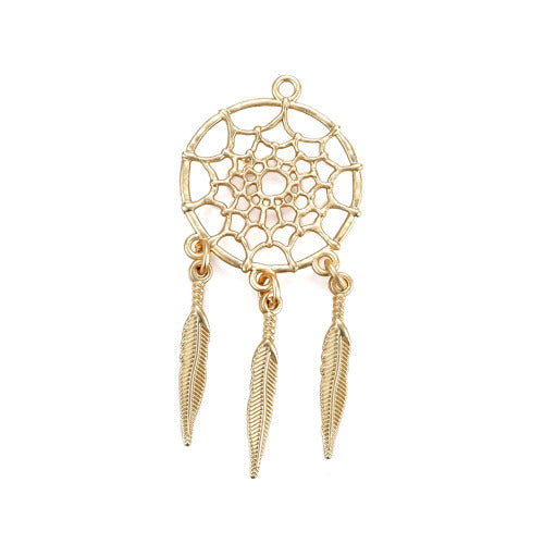 Pendants, Dreamcatcher, 18K Gold Plated, Alloy, 63mm - BEADED CREATIONS