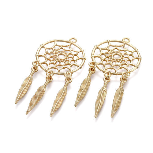 Pendants, Dreamcatcher, 18K Gold Plated, Alloy, 63mm - BEADED CREATIONS