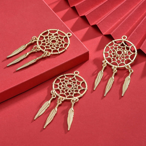 Pendants, Dreamcatcher, 18K Gold Plated, Alloy, 63mm - BEADED CREATIONS