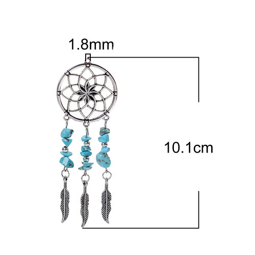 Pendants, Dreamcatcher, Turquoise, Gemstones, Antique Silver, 10.1cm - BEADED CREATIONS