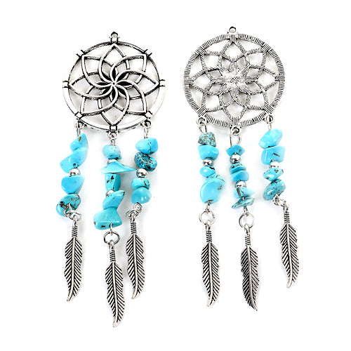 Pendants, Dreamcatcher, Turquoise, Gemstones, Antique Silver, 10.1cm - BEADED CREATIONS