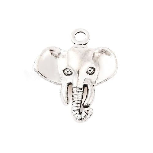 Pendants, Elephant Head, Single-Sided, Antique Silver, Alloy, 25mm - BEADED CREATIONS