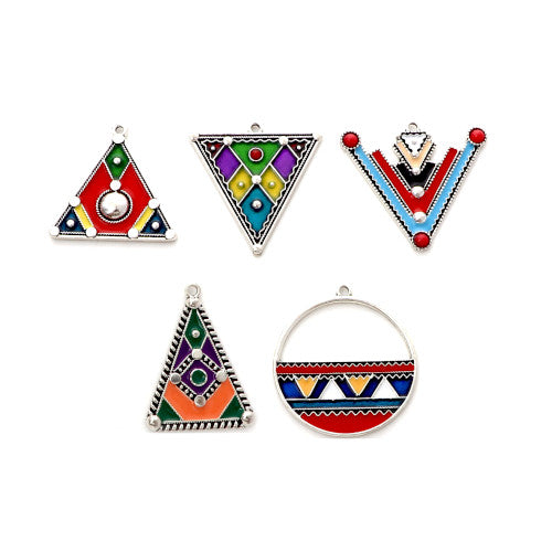 Pendants, Ethnic, Single-Sided, Enameled, Antique Silver, Alloy, Assorted - BEADED CREATIONS