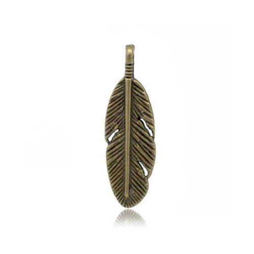 Pendants, Feather, Antique Bronze, Alloy, 29.5mm - BEADED CREATIONS