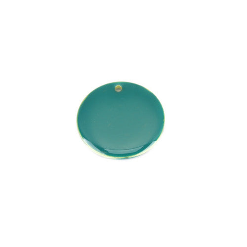 Pendants, Flat, Round, Double-Sided, Dark Teal, Enameled, Drops, Brass, 20mm - BEADED CREATIONS