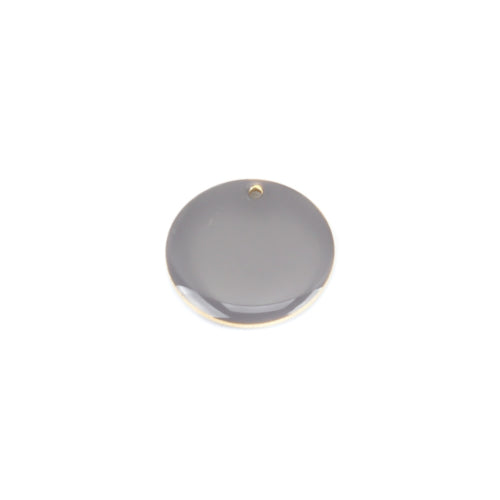 Pendants, Flat, Round, Double-Sided, Grey, Enameled, Drops, Brass, 20mm - BEADED CREATIONS