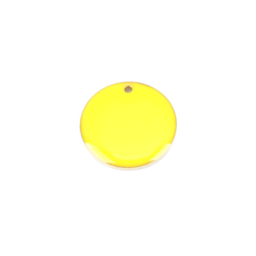 Pendants, Flat, Round, Double-Sided, Yellow, Enameled, Drops, Brass, 20mm - BEADED CREATIONS