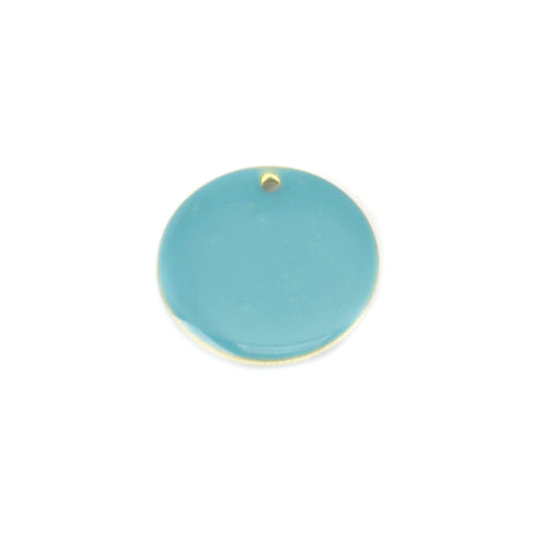 Pendants, Flat, Round, Light Aquamarine, Enamel, Brass, 20mm - BEADED CREATIONS