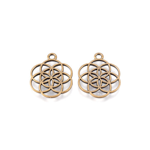 Pendants, Flower Of Life, Antique Bronze, Alloy, 25mm - BEADED CREATIONS