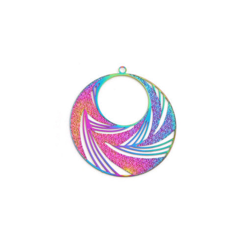 Pendants, Gypsy Hoop, Laser-Cut, Stainless Steel, (IP), Rainbow, 43mm - BEADED CREATIONS