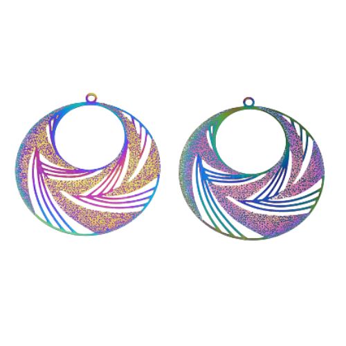 Pendants, Gypsy Hoop, Laser-Cut, Stainless Steel, (IP), Rainbow, 43mm - BEADED CREATIONS